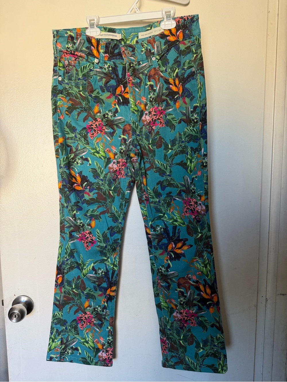 Pilcro by Anthropologie High-Rise Bootcut Tropical Floral Print Jeans Size 30